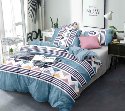 Linemates Cotton Double King Sized Bedding Set(Multicolor, Glace Cotton AC Comforter Set King Size Double Bed with 1 Flat bedsheet-225x250 cm inch and 2 Pillow Covers)
