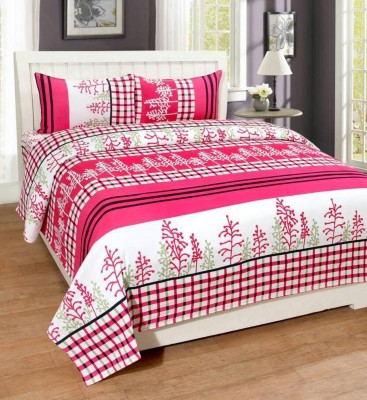 RSSB 120 TC Polycotton Double Printed Flat Bedsheet(Pack of 1, Pink)