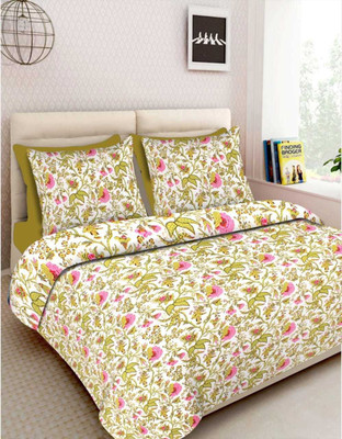 RAJDEVI JAIPUR PRINTS 451 TC Cotton King Printed Flat Bedsheet(Pack of 1, White)