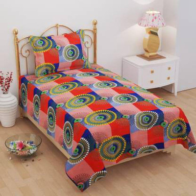 TYLORSTYLE 120 TC Polycotton Single Printed Flat Bedsheet(Pack of 1, Red, Blue)