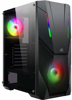 Ant Esports ICE-211TG Mid Tower Computer Case I Gaming Cabinet I Mesh Panel with ARGB Strip Front Panel I Supports ATX MB with Transparent Glass Side Panel, 2 x 120 mm ARGB Fan Preinstalled - Black Mid Tower Cabinet(Black)