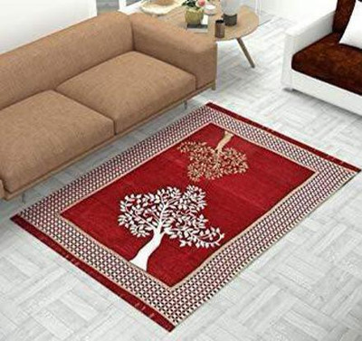 satalhome Red Chenille Carpet(5 ft,  X 7 ft, Rectangle)