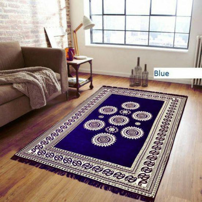 satalhome Blue Chenille Carpet(5 ft,  X 7 ft, Rectangle)