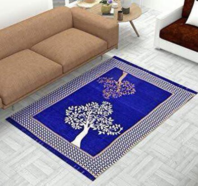 satalhome Blue Chenille Carpet(5 ft,  X 7 ft, Rectangle)
