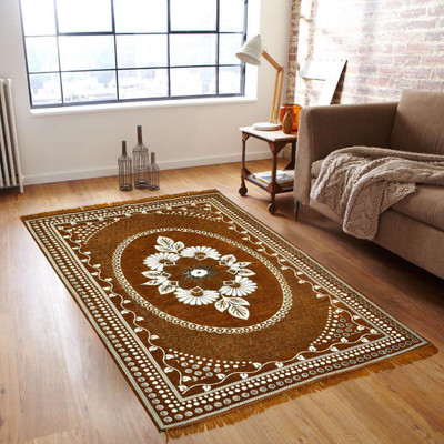 satalhome Brown Chenille Carpet(5 ft,  X 7 ft, Rectangle)