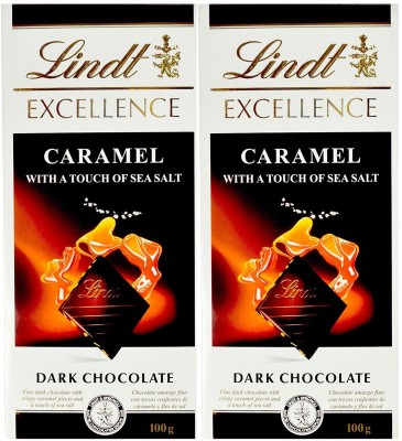 LINDT Excellence Caramel & Sea Salt Touch Chocolate Bar 100 Grams (Pack of 2) Bars(2 x 100 g)