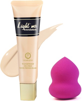 COLORS QUEEN OIL FREE With Waterproof Foundation & FREE Blender (White Ivory)(2 Items in the set)