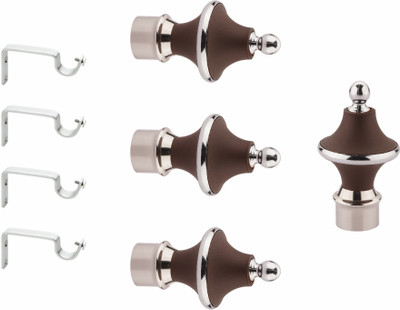 GLOXY Silver, Brown Rod Rail Bracket, Curtain Knobs, Curtain Hooks, Curtain Rods Metal(Pack of 8)