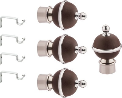 GLOXY Silver, Brown Rod Rail Bracket, Curtain Knobs, Curtain Hooks, Curtain Rods Metal(Pack of 8)