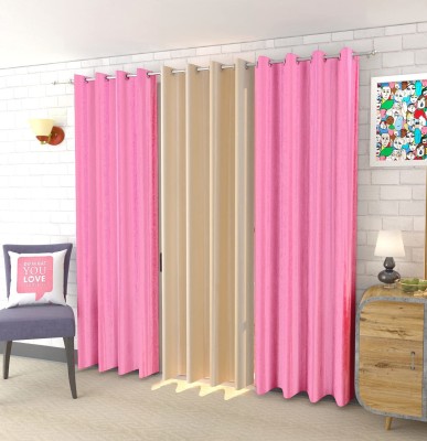 FUNFLIP 213.5 cm (7 ft) Polyester Room Darkening Long Door Curtain (Pack Of 3)(Plain, Baby Pink,Beige)