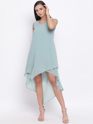 ALL WAYS YOU Women High Low Green Above Knee/Mid Thigh Length Dress