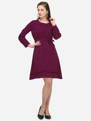 Prettify Women A-line Purple Above Knee/Mid Thigh Length Dress
