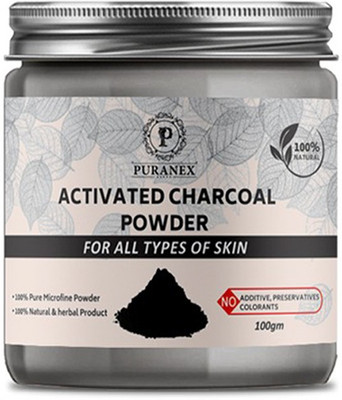 puranex Natural Activated Charcoal Powder For Natural Deep Cleansing, Exfollating & Detoxifying ,Whitening & Brighting Face 100 GM (Pack of 1) 100 GM Each(100 g)