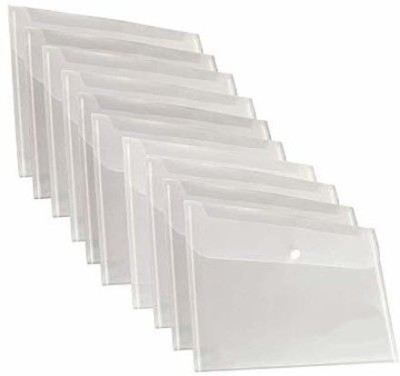 JSM Plastic A4 Document File Bag, Transparent Envelope Holder Storage Case, Snap Button Organizer, My Clear Plastic Container - Pack of 10(Set Of 10, Transparent)