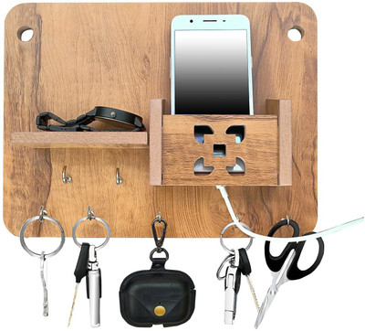 LINGAZ 1 Compartments WOODEN KEY HOLDER,PHONE HOLDER(Brown)