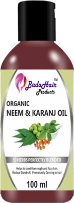 BadaHair Organic Neem and karanj oil Ayurvedic solution for Healthy -Pure Cold Pressed for Hair, Face & Skin Care | Enhance Growth for Dry and Damaged Hair, Best Skin Moisturizer with Herbs Skincare,Hair Care & Natural Bug Repellent, Paraben/Mineral Oil Free (100 Ml) Hair Oil(100 ml)