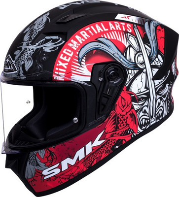SMK Helmets - Stellar - Fitted Single Clear Visor Full Face Helmet (590 MM) Motorbike Helmet(Red, Grey, MATT BLACK)