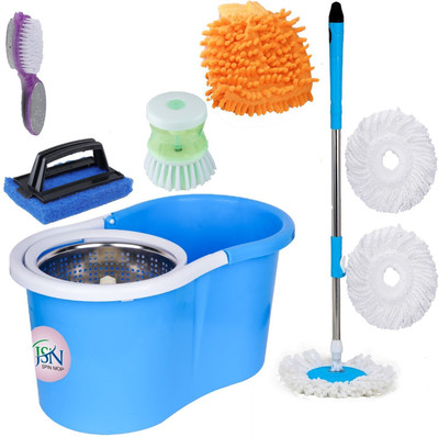 JSN Easy Magic Spin Floor Mop 360 Degree Bucket Mop with Steel Spinner 3 Refill Mop Combo Pack Home Cleaning Mop