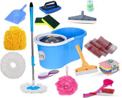 JSN Easy Magic Spin Floor Mop 360 Degree Bucket Mop with Steel Spinner 2 Refill Mop Combo Pack Home Cleaning Mop