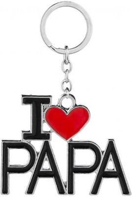 naksh collection I Love PAPA | Fathers Day Gift Metal Keychain for Car Bike Men Women Keyring (Black/Red) Key Chain