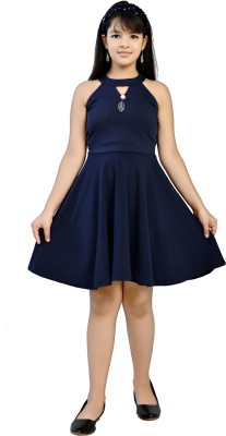 Belfry Girls Midi/Knee Length Casual Dress(Dark Blue, Sleeveless)