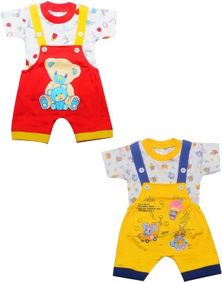 INFANT Dungaree For Baby Boys & Baby Girls Casual Printed Pure Cotton(Multicolor, Pack of 2)
