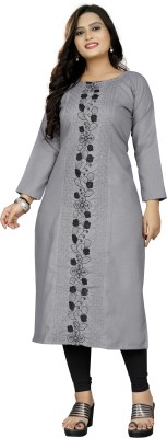 Rang Rup Women Embroidered Straight Kurta(Grey)