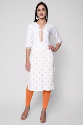 God Bless Women Printed Straight Kurta(White)