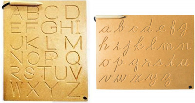 Ashmi Wooden Combo English Alphabet Capital and Cursive Set of 2 writing practice Learning Tracing Board With Dummy Pencil For Kids Beginners Age 2+(Brown)