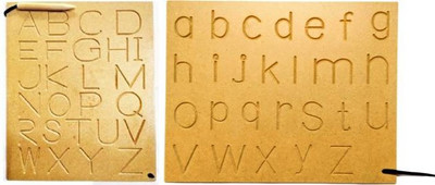 DgCrayons Wooden Combo Capital And Small Alphabeta Writing Practice Wooden Tracing Slate Boards With Dummy Pencil Set of 2 Board For Learning Beginners Kids Boys Girls Age 2+(Brown)