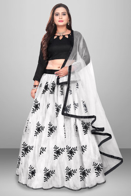 BIPIN ENTERPRISE Embroidered Semi Stitched Lehenga Choli(White)