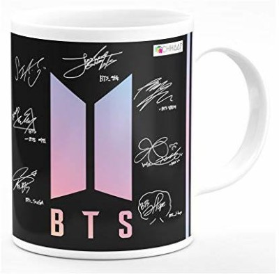 Avi enterprise BTS Signature BTS Army BTS Bangtan Boys Vogue Music Band V Suga J-Hope Jungkook Jin Jimin Rm BTS Signature Army Best Gift for Boys , Girls , BTS Lovers , Printed Microwave Safe White Ceramic Coffee (350 ml) by Let Shop4u Ceramic Coffee Mug(330 ml)