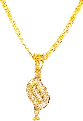 DCASE Latest Gold Plated Excellent Quality Leaf Shape Antique Royal Shape Micro Polish Pendant With Snail Chain (22-24 Inch) For Girls And Women Gold-plated Alloy, Brass Pendant
