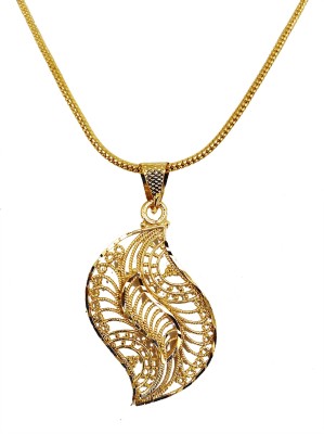 DCASE Latest Gold Plated Excellent Quality Leaf Shape Antique Royal Shape Micro Polish Pendant With Snake Chain (22-24 Inch) For Girls And Women Gold-plated Alloy, Brass Locket