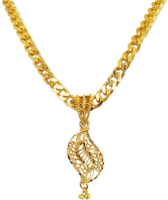 DCASE Latest Gold Plated Excellent Quality Leaf Shape Antique Royal Shape Micro Polish Pendant With Curb Chain (22-24 Inch) For Girls And Women Gold-plated Alloy, Brass Locket