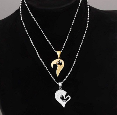 VIANSH I Love You Puzzle Matching Couple Pendant Necklace for Men Women Girls Boys Gold-plated Stainless Steel Locket Set