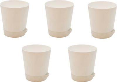 Garbnoire Self Watering Planter Pot with Bottom Tray/Plate - (4 inch) Indoor Outdoor Balcony Plant Pot | Home Garden Office Flowering Container Cover | Living Room Decor (White, Set of 5) Plant Container Set(Pack of 5, Plastic)