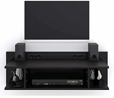 WOODY WORLD Wall Mount TV Unit Stand / Setup Box Stand For Home Decor - Black Wooden, MDF (Medium Density Fiber) Wall Shelf(Number of Shelves - 4, Black)