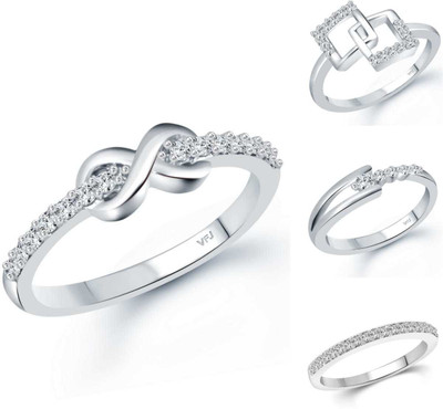 VIGHNAHARTA Twinkling Charming Rings Rhodium Plated For women and Girls [ VFJ1064-1569-1570-1573FRR12 ] Alloy Cubic Zirconia Rhodium Plated Ring Set