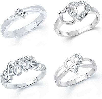 VIGHNAHARTA Alloy Cubic Zirconia Rhodium Plated Ring Set