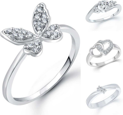 VIGHNAHARTA Alloy Cubic Zirconia Rhodium Plated Ring Set