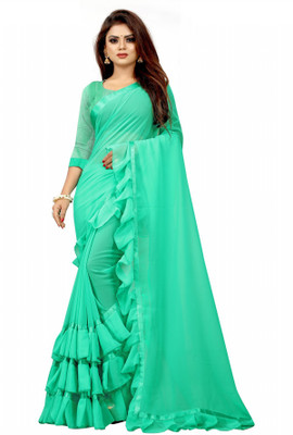 arlima Solid/Plain Daily Wear Georgette, Satin Saree(Light Blue)