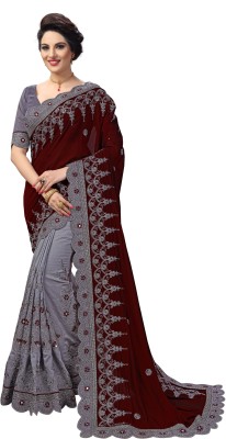 Nivah Fashion Embroidered Bollywood Silk Blend, Art Silk Saree(Brown, Grey)