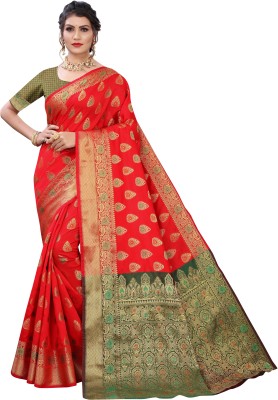 Pisara Woven Kanjivaram Jacquard, Pure Silk Saree(Red)