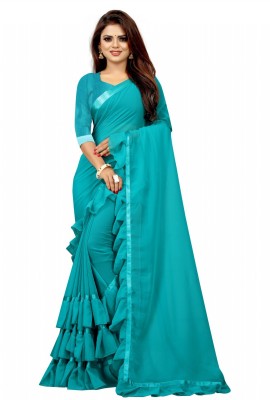 Glance Fashion Solid/Plain Daily Wear Georgette, Pure Silk Saree(Light Blue)