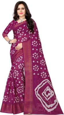 Kanooda Prints Printed Bandhani Cotton Blend Saree(Purple)