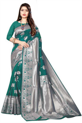 AD Saree Mall Woven Banarasi Silk Blend Saree(Blue)