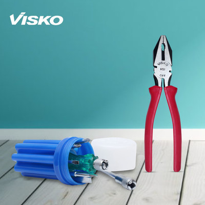 VISKO 810 Tools Kit With 8 Blades Combination Screwdriver Set with Tester (Blue and White,9-Pieces) and 259 8-Inch CRV Plier Standard Screwdriver Set(Pack of 2)