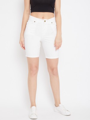 HYPERNATION Solid Women White Chino Shorts