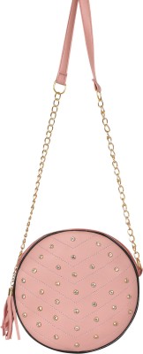 Pramadda Pure Luxury Pink Sling Bag Studded Round Sling Bag for Women Girls , Ladies Side leather bag